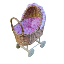 Wózek wiklinowy dla lalek róż w kwiaty Exclusive